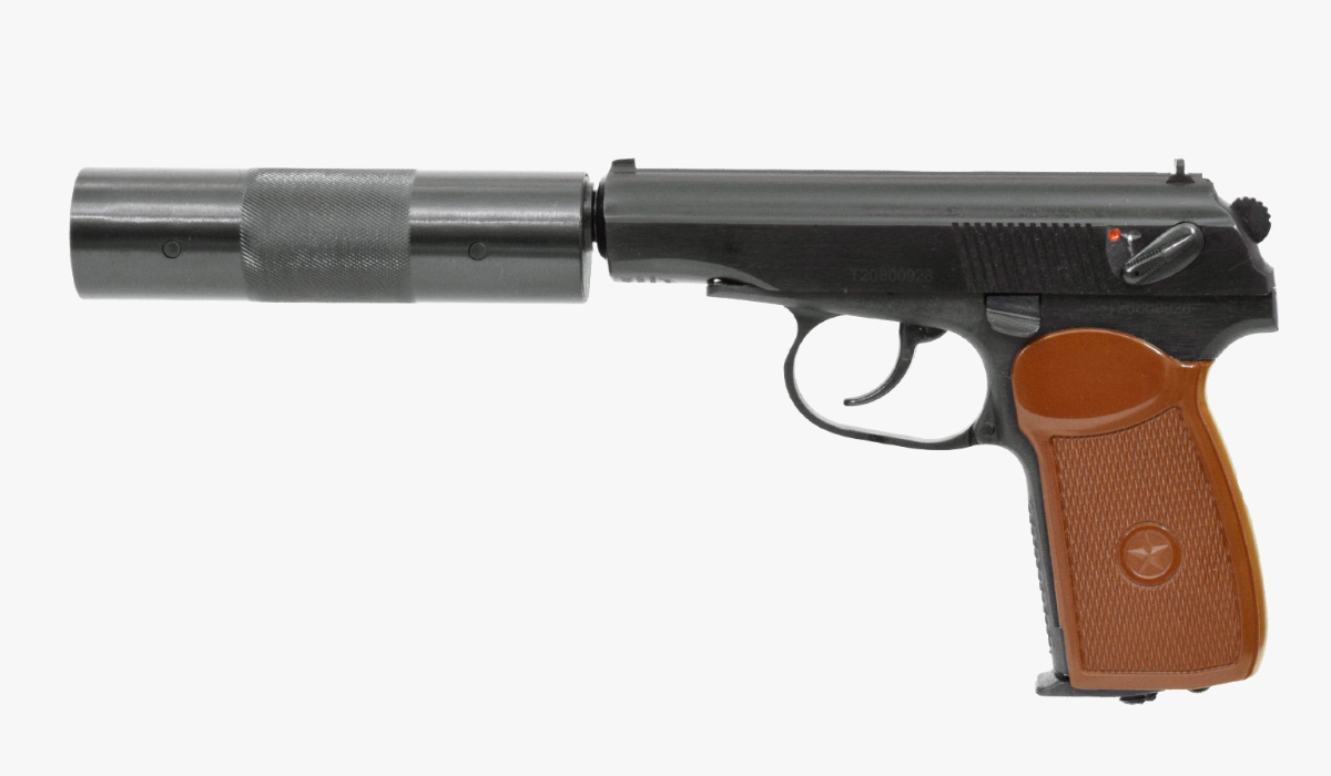 Пневматический пистолет МР-654К с фальш-глушителем