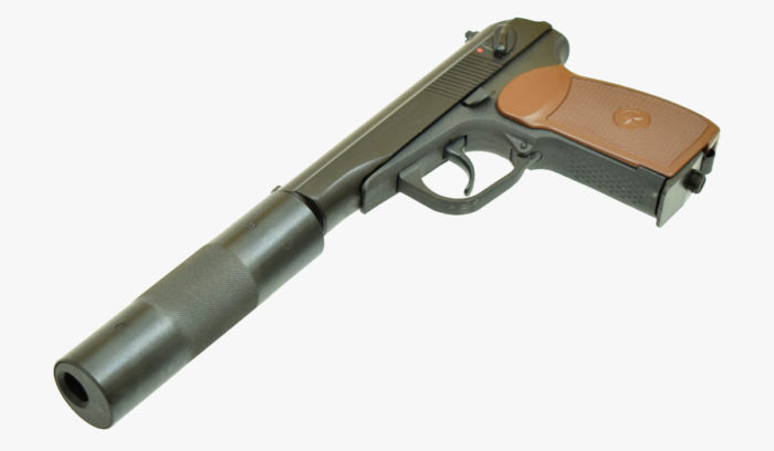 Пневматический пистолет МР-654К с фальш-глушителем